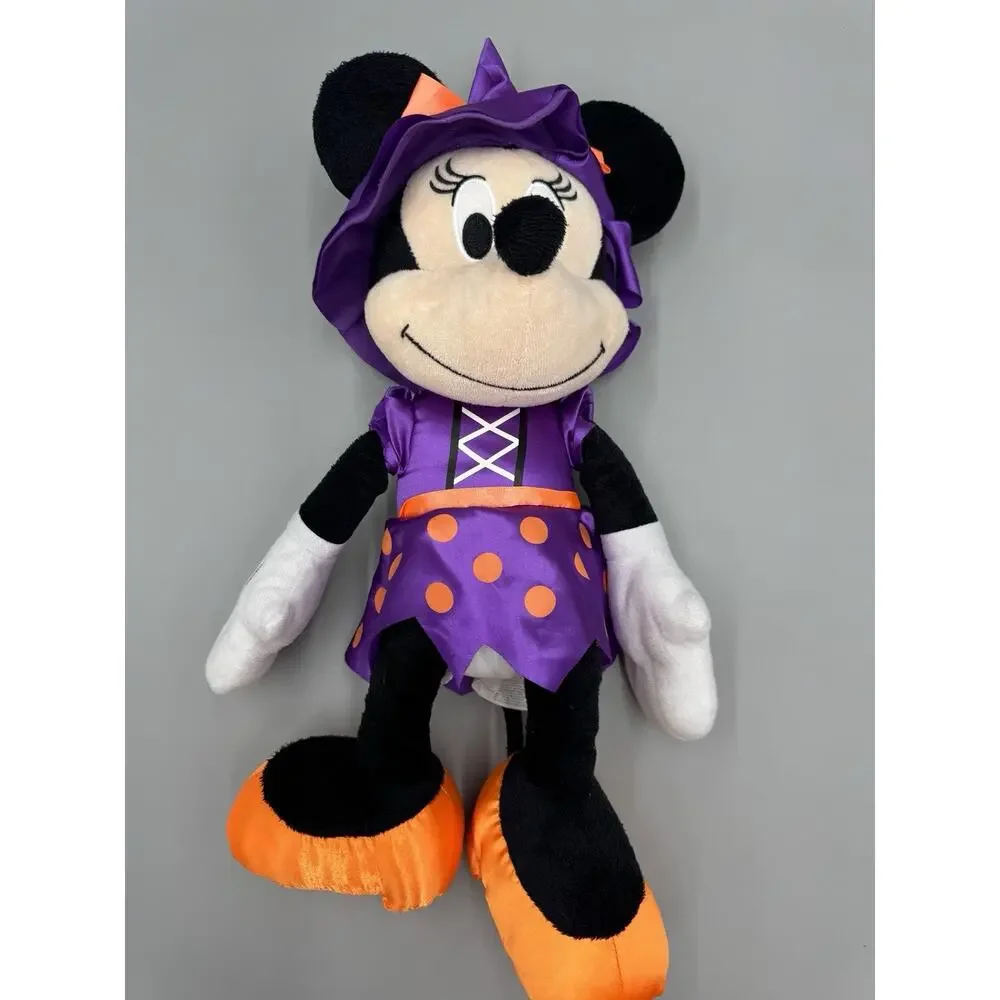 Disney Minnie Mouse Halloween Witch Plush 17” Stuffed Doll Purple Orange Outfit
